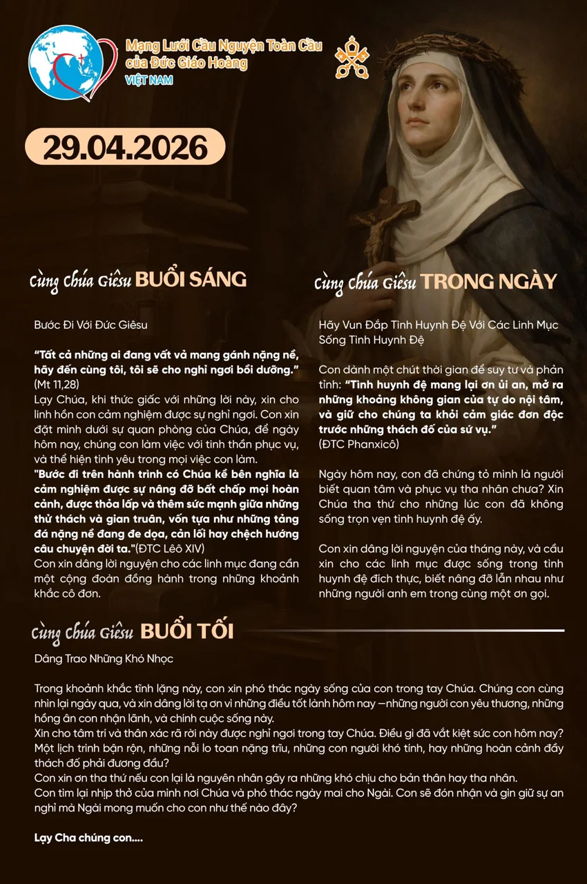 Tông Đồ Cầu Nguyện, 29-04-2026 Tông Đồ Cầu Nguyện, 29-04-2026