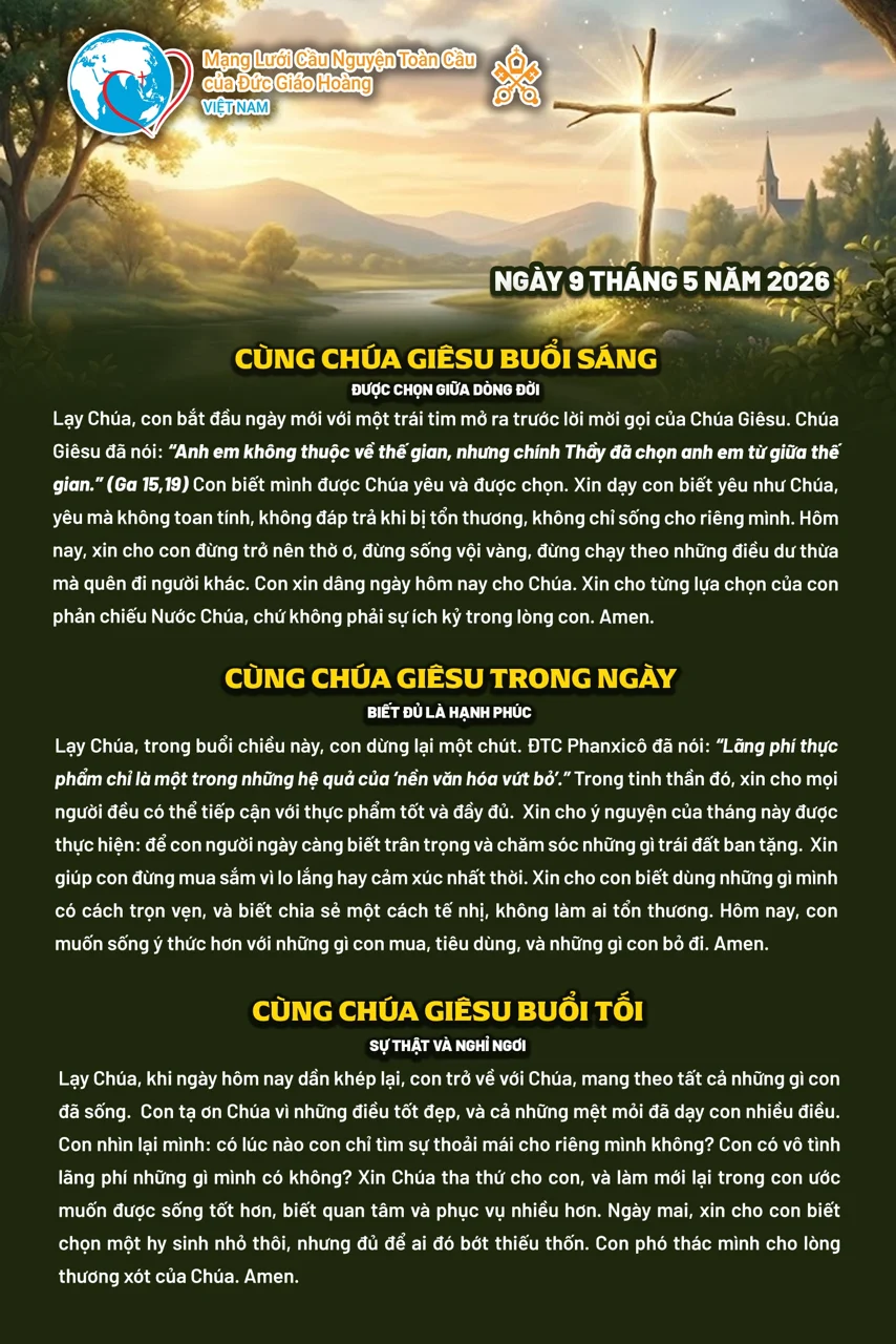 Tông Đồ Cầu Nguyện, 09-05-2026 Tông Đồ Cầu Nguyện, 09-05-2026